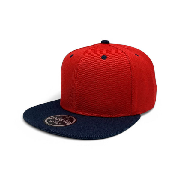 Basic Cap Plain Poly Snapback Hat 8002 - RED/NAVY