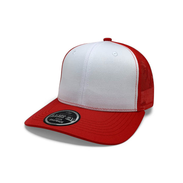Plain Slide Curve 6Panel Mesh Hat 6001 Adjustable Snapback - RED/WHITE/RED