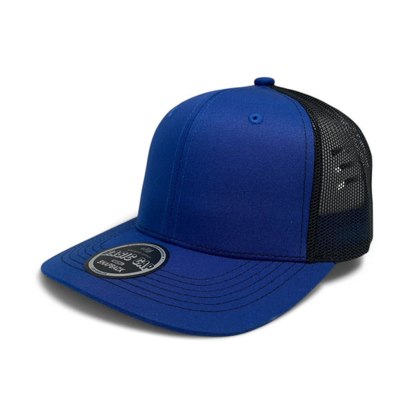 Plain Slide Curve 6Panel Mesh Hat 6001 Adjustable Snapback - ROYAL/BLACK