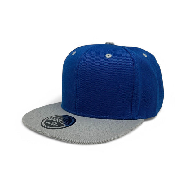 Basic Cap Plain Poly Snapback Hat 8002 - ROYAL/L.GREY