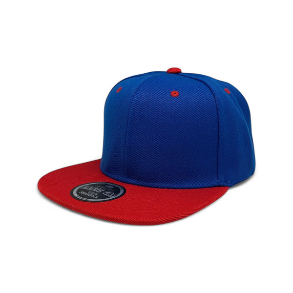 Basic Cap Plain Poly Snapback Hat 8002 - ROYAL/RED