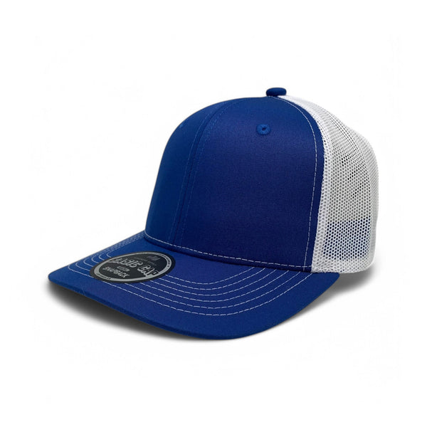Plain Slide Curve 6Panel Mesh Hat 6001 Adjustable Snapback - ROYAL/WHITE
