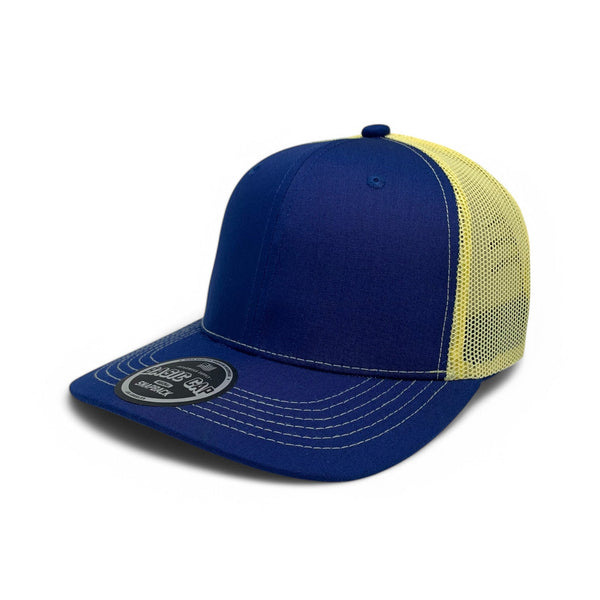 Plain Slide Curve 6Panel Mesh Hat 6001 Adjustable Snapback - ROYAL/YELLOW