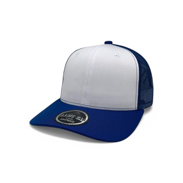 Plain Slide Curve 6Panel Mesh Hat 6001 Adjustable Snapback - ROYAL/WHITE/ROYAL