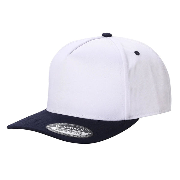 Premium TC-5-Panel 2-Tone Snapback Cap – Structured Fit, Cotton/Poly Blend - WHT/NAVY
