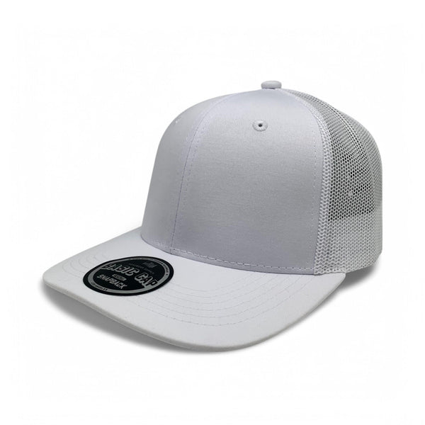 Plain Slide Curve 6Panel Mesh Hat 6001 Adjustable Snapback - WHITE