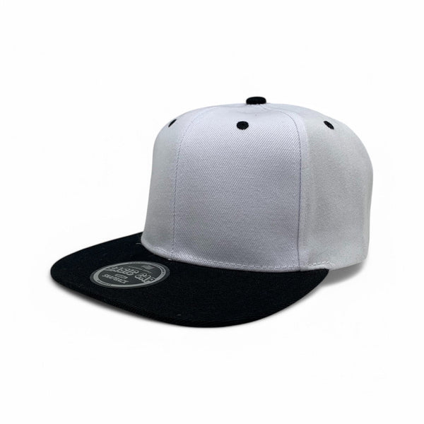 Basic Cap Plain Poly Snapback Hat 8002 - WHITE/BLK