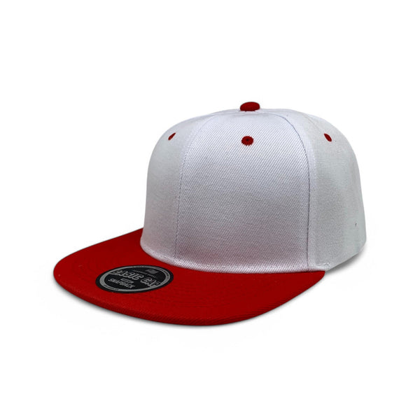 Basic Cap Plain Poly Snapback Hat 8002 - WHITE/RED