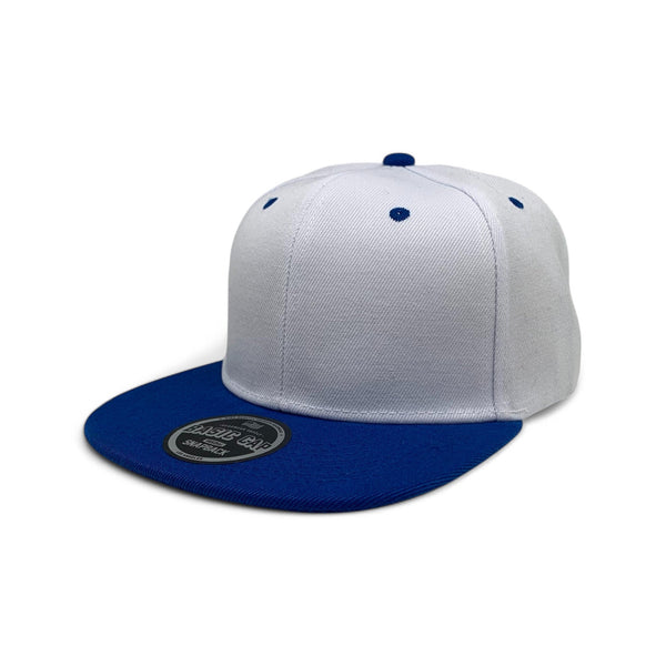 Basic Cap Plain Poly Snapback Hat 8002 - WHITE/ROYAL