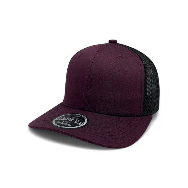 Plain Slide Curve 6Panel Mesh Hat 6001 Adjustable Snapback - BURGUNDY/BLACK